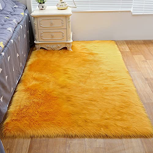 ZFHTAO Tappeto in finta pelliccia di pecora, tappeto in lana e finta pelle di pecora, antiscivolo, facile da pulire, personalizzabile – arancione 50 x 150 cm