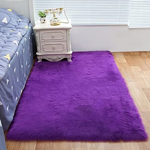 ZFHTAO Tappeto pecora in pelle sintetica zerbino Shaggy elegante tappeti di pelo antiscivolo rettangolare tappeto di lana casa tappeti di area bambino camera da letto viola A 80 x 150 cm