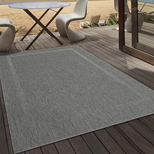 the carpet Mistra robusto tappeto per esterni, resistente alle intemperie e ai raggi UV, adatto a balcone, terrazza, giardino d'inverno o cucina e sala da pranzo, bordo antracite, 240x340 cm