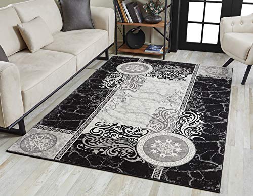 Serdim Rugs Tappeto Tradizionale Astratto con Ruote, Morbido, Elegante, per Soggiorno, Colore: Nero/Grigio, 60 x 220 cm