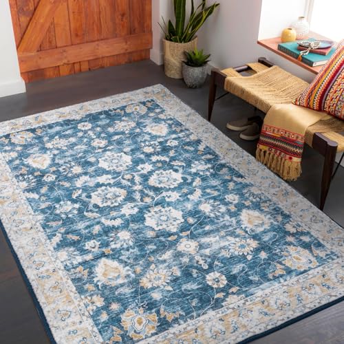 Carvapet Tappeti Runner Passatoia 90x150cm Antiscivolo Corridore Tappeto Lungo Tappeti di Zona Lavabile Morbido Microfibra Tappeto Cucina(Blu)