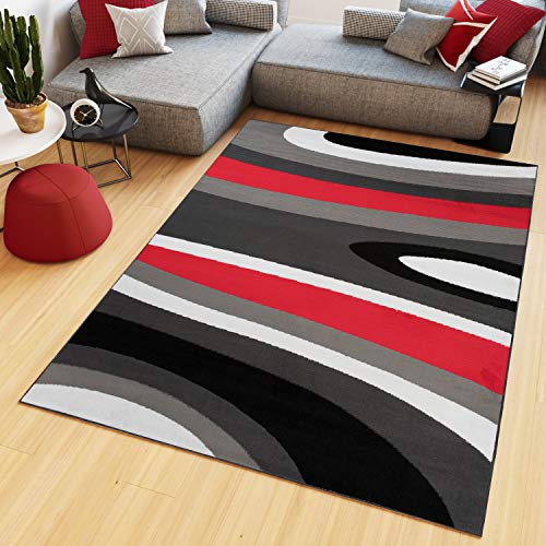 TAPISO Maya Tappeto Soggiorno Pelo Corto Design Moderno Motivo Astratto Ondato Onde Tonalità Rosso Grigio Camera da Letto Cameretta Ufficio Salotto Oeko-Tex 160 x 220 cm