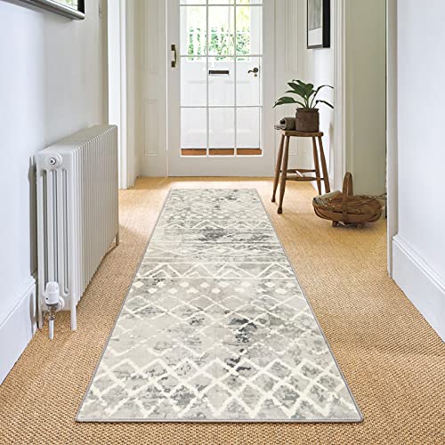 Carvapet Tappeti Runner Passatoia 60x240cm Antiscivolo Corridore Tappeto Lungo Tappeti di Zona Lavabile Morbido Microfibra Geometrico Tribale Tappeto(Grigio)