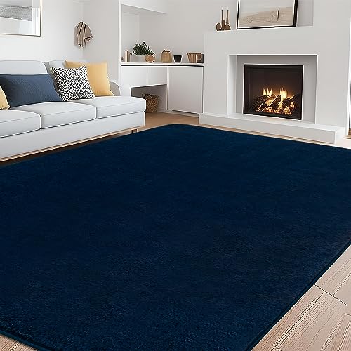 Rururug Tappeto per soggiorno, 120 x 170 cm, morbido e soffice, per camera da letto, moderno, in tinta unita, soffice, lavabile in lavatrice, antiscivolo, colore: blu navy