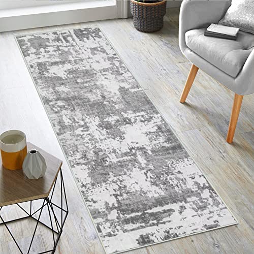 JURLEA Tappeto per corridoio Tappeto antiscivolo per corridoi cucina e soggiorno Non perde è lavabile e leggero (60 x 240 cm, Crema/Grigio)