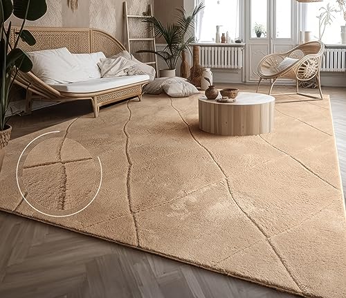 Paco Home Tappeto Salotto Moderno Soggiorno Pelo Corto Motivo Boho Motivo Scandinavo 3D Moderno, Dimensione:200x280 cm, Colore:Beige 2