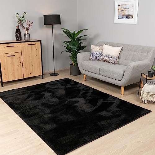 Paco Home Tappeto Salotto Moderno Soggiorno Pelo Corto Lavabile In Lavatrice Monocolore Tappeto Morbido, Dimensione:300x400 cm, Colore:Nero