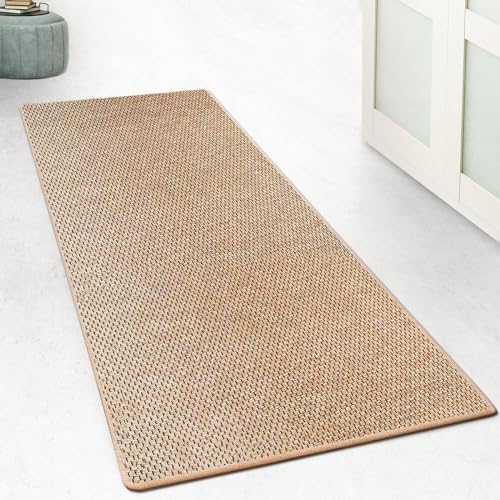 Floordirekt Tappeto passatoia per corridoio, cucina, effetto sisal, lavabile, antiscivolo, 66 x 700 cm, colore naturale (calcuta)