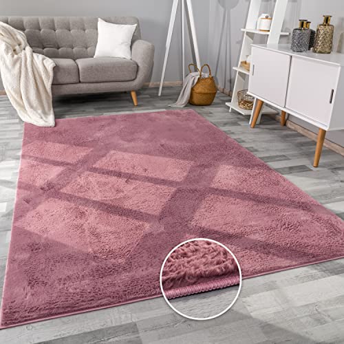 Paco Home Tappeto Salotto Moderno Pelliccia Morbido Pelo Lungo Shaggy Lavabile, Dimensione:120x170 cm, Colore:Viola Rosa