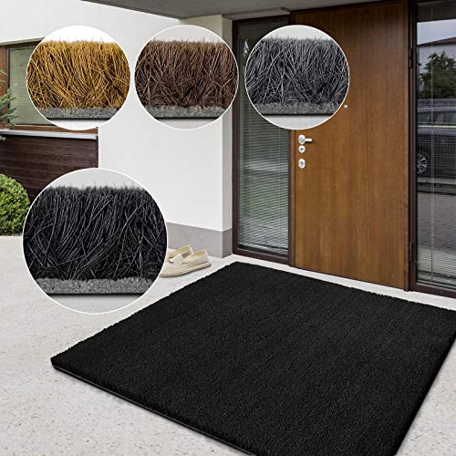 casa pura Tappetino in cocco di alta qualità, tappeto fibra naturale, ottimo zerbino per interni ed esterni, d'ingresso resistente e assorbente, molte spessore 23 mm, 80 x 100 cm, nero