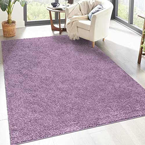 carpet city Shaggy Tappeto a pelo lungo, 200 x 200 cm, quadrato, colore viola, tappeto a pelo lungo, tinta unita, moderno, soffice, decorazione per camera da letto