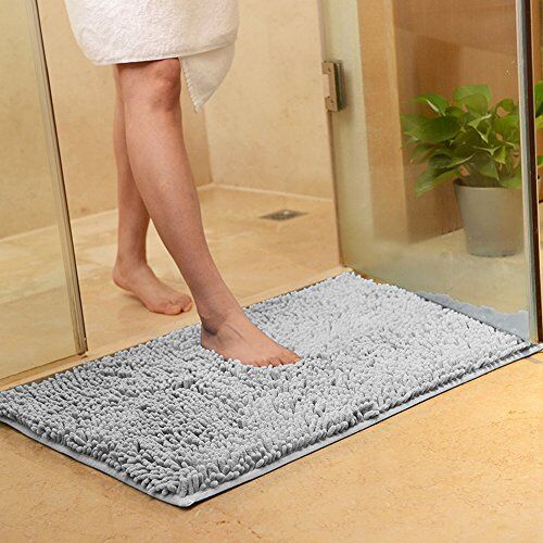 ele ELEOPTION Soft Shag Tappetino da bagno Tappeto Cucina Porta Porta Zerbino Striscia antiscivolo Zerbino assorbente Tappetini da bagno Doccia Shaggy Carpet 60 x 90 cm, Grigio