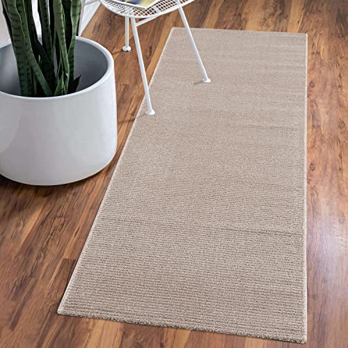 carpet city Tappeto tinta unita beige corridoio – passatoia 80 x 300 cm – motivo a righe alte, effetto 3D – tappeto a pelo corto moderno – decorazione casa & Living