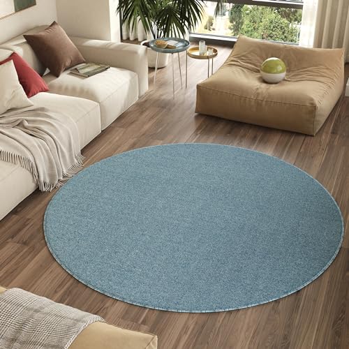 TAPISO Nizza Tappeto Rotondo Soggiorno Pelo Corto Antiscivolo Lavabile Design Moderno Monocolore Tinta Unita Tonalità Blu Grigio Salotto Camera Sala Oeko-Tex 120 x 120 cm