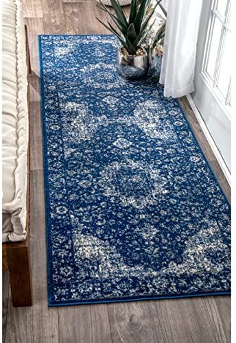 nuLOOM Tappeto Passatoia Persiano Vintage Verona, 2' 6" x 10', Blu Scuro