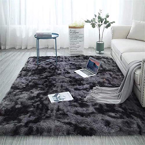 Aujelly Tappeto in stile Shaggy per camera da letto, morbido, colorato con metodo Batik, 230 x 300 cm, colore: grigio scuro