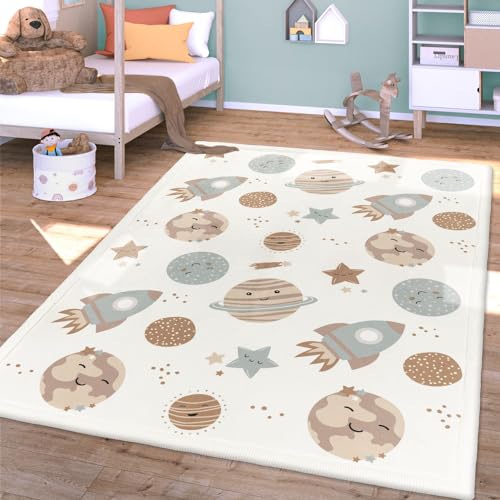 TT Home Tappeto Stanza Bambini Polkadot Lavabile Antiscivolo Soft, Colore:Crema Marrone, Dimensione:80x150 cm