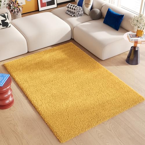 TAPISO Essence Tappeto Shaggy a Pelo Lungo Monocromatico Giallo Senape per Soggiorno Sala Camera da Letto Cameretta Morbido Resistente Sicuro OEKO-TEX 240 x 330 cm