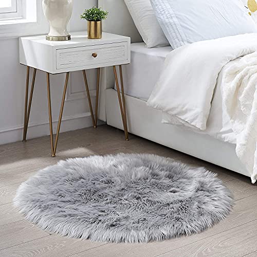 HLZDH Faux pelliccia di agnello di pecora tappeto sintetica decorativa Fell In Soffice Pelliccia di agnello imitazione Tappeto Longhair effetto pelliccia divano letto (Rotondo Grigio, 90 X 90 CM)