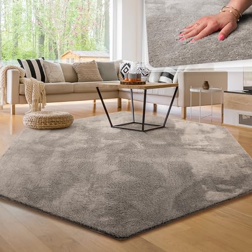 Paco Home Tappeto per soggiorno Unicolore Lavabile Morbido pelo corto morbido, Dimensione:150x170 cm Esagonale, Colore:Grigio