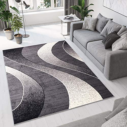 TAPISO Dream Tappeto Camera Soggiorno Salotto Moderno Grigio Scuro Astratto Onde A Pelo Corto 130 x 190 cm