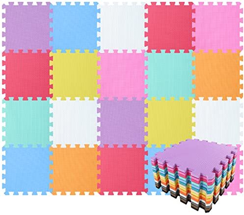 qqpp Tappeto Bambini Puzzle con Certificato CE in Morbido Gomma Eva   Tappeti da Gioco   Tatami. 20 Pezzi (30*30*1.0cm), Bianco, Arancione, Rosa, Giallo, Blu, Verde, Rosso, Porpora. Q