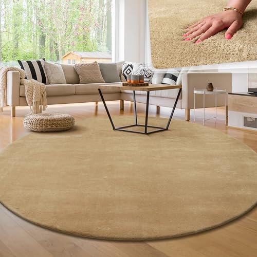 Paco Home Tappeto per soggiorno Unicolore Lavabile Morbido pelo corto morbido, Dimensione:80 cm tondo, Colore:Beige