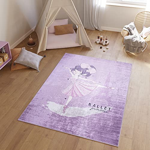 TAPISO Emma Tappeto Gioco Bambini Sala Giochi Cameretta Stanza Bambini Stampato Morbido Viola Ballerina Antiscivolo Lavabile in Lavatrice 160 x 230 cm