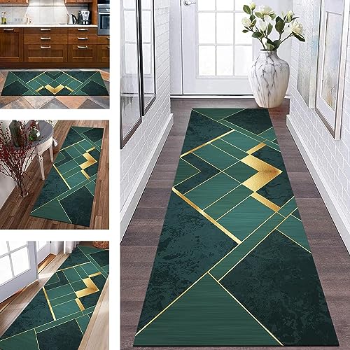 Wassly Tappeto Passatoia Tappeto Cucina Antiscivolo Lavabile Tappeti Runner ingresso interno 50X180CM Disegno Verde Oro Tappeto Passatoie per Corridoio Camera da Letto Soggiorno per metro Tappetino zerbino