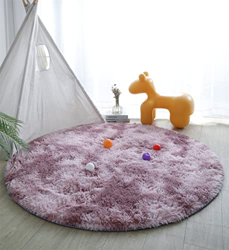 linyingdian Tappeto peloso Soggiorno-Ampio soggiorno moderno Camera da letto per bambina Tappeto rotondo in pelliccia Tappetino antiscivolo per camera da letto morbida (Rosa + viola, 100x100cm)