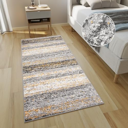 TAPISO Delhi Tappeto Passatoia Runner Corridoio Moderno Passatoia Shaggy Pelo Lungo Moderno Astratto Sfumato Linee Multicolore Giallo Grigio Sala Camera Salotto Oeko-Tex 80 x 500 cm