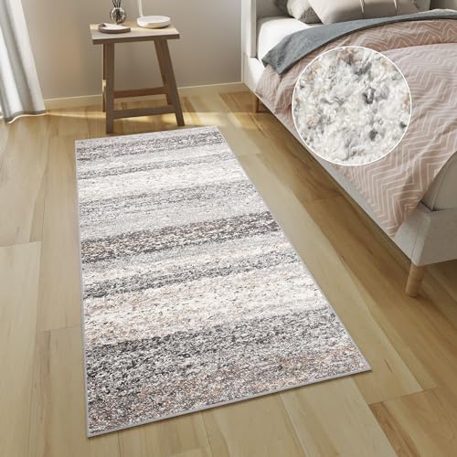 TAPISO Delhi Tappeto Passatoia Runner Corridoio Moderno Passatoia Shaggy Pelo Lungo Moderno Cameretta Astratto Sfumato Linee Multicolore Beige Sala Camera Salotto Oeko-Tex 70 x 180 cm