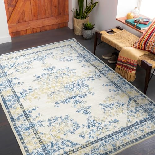 Carvapet Tappeti Runner Passatoia 90x150cm Antiscivolo Corridore Tappeto Lungo Tappeti di Zona Lavabile Morbido Microfibra Tappeto Cucina(Giallo Blu)