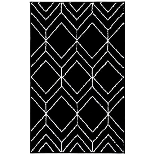 Safavieh Moderno Geometrico Tappeto Tappetino da Interno, Intrecciato, Collezione Adirondack, ADR241, in Nero / Bianco Avorio, 61 X 91 cm