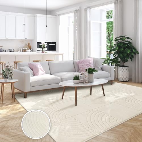 Paco Home Tappeto Salotto Moderno Soggiorno Pelo Corto Arco Scandinavo Motivo Boho Motivo Geometrico Monocolore Crema, Dimensione:240x340 cm