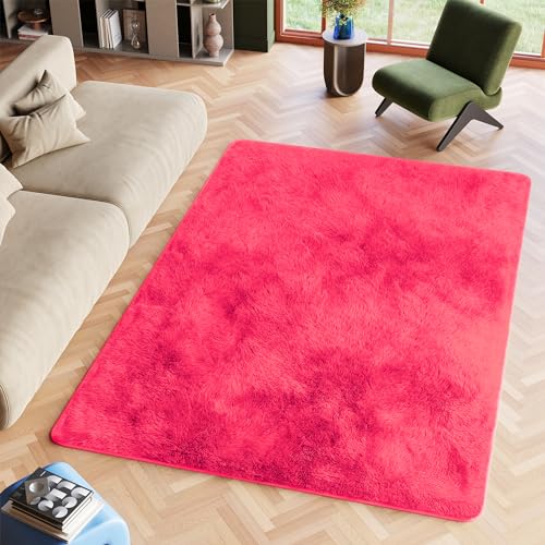 TAPISO Silk Tappeto Salotto, Peloso, Tappeti Moderni Soggiorno, Moderno Tappeto Camera da Letto, Shaggy Tappeti, Morbido e Soffice per la Camera, Antiscivolo Fucsia 120 x 170 cm