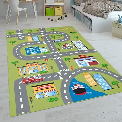 Paco Home Tappeti da gioco a pelo corto colorati per camerette dei bambini con diversi motivi, Dimensione:80x150 cm, Colore:Verde 3
