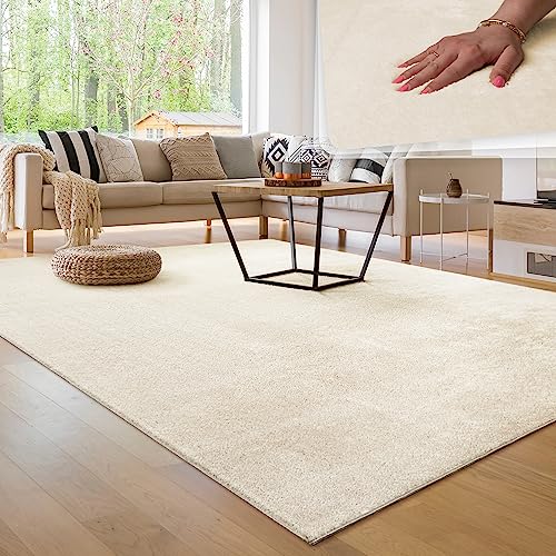 Paco Home Tappeto per soggiorno Unicolore Lavabile Morbido pelo corto morbido, Dimensione:120x170 cm, Colore:Crema