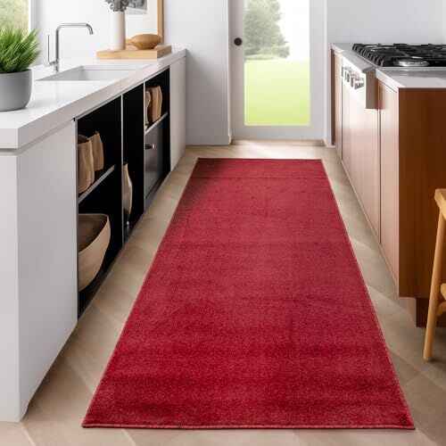 SIMPEX Tappeti a pelo corto, Unicolor Monocroma, Tappeto Rosso, 80 x 150 cm, Tappeti in stile moderno, Tappeto soggiorno