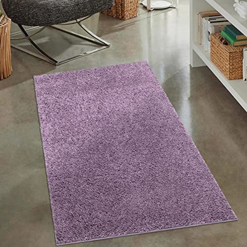 carpet city Shaggy Tappeto a pelo lungo, 80 x 150 cm, colore viola, per soggiorno, tinta unita, moderno, soffice, decorazione per camera da letto