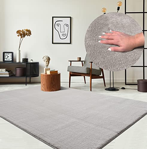 the carpet Relax Tappeto moderno a pelo corto, soggiorno, fondo antiscivolo, lavabile fino a 30 gradi, morbidissimo, aspetto pelliccia, Sabbia, 80 x 150 cm