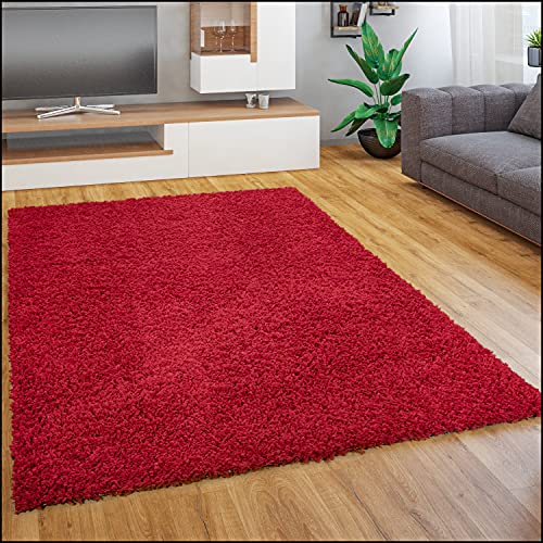 Paco Home Shaggy Tappeto A Pelo Lungo In Diversi Colori E Misure, Dimensione:80x150 cm, Colore:Rosso