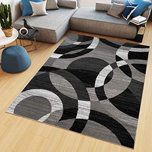 TAPISO Maya Tappeto Soggiorno Pelo Corto Design Moderno Motivo Astratto Geometrico Semicerchi Tonalità Grigio Camera da Letto Cameretta Ufficio Salotto Oeko-Tex 130 x 190 cm