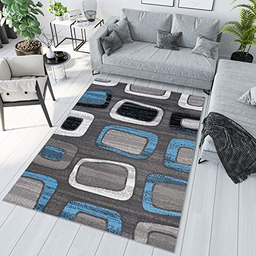 TAPISO Maya Tappeto Soggiorno Pelo Corto Design Moderno Motivo Astratto Geometrico Quadrati Irregolari Nero Grigio Blu Camera da Letto Cameretta Ufficio Salotto Oeko-Tex 120 x 170 cm