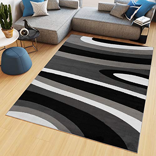 TAPISO Maya Tappeto Soggiorno Pelo Corto Design Moderno Motivo Astratto Ondato Onde Tonalità Nero Grigio Camera da Letto Cameretta Ufficio Salotto Oeko-Tex 180 x 250 cm