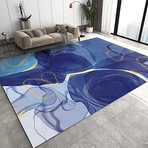 SANSJI Tappeto Salotto Moderno a Ragazza Colore Chiaro Marmo, Tappeti a Pelo Corto di Struttura Floreale Blu Astratta, Tappetino Antiscivolo per Decor del Pavimento Della Camera da Letto 50 x 80 cm