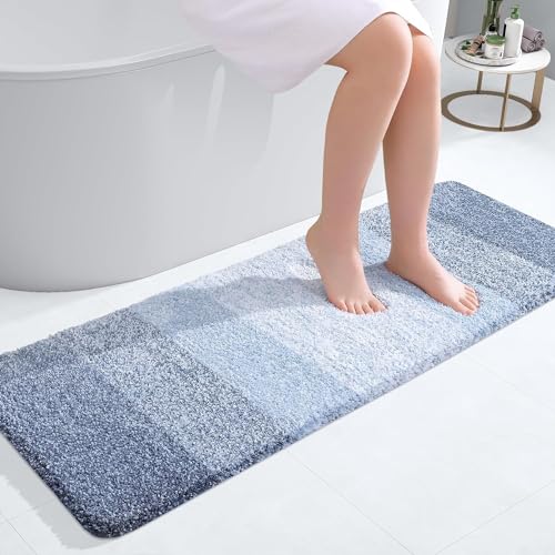 smiry Tappetino da bagno in microfibra, 40 x 120 cm, antiscivolo, super assorbente, lavabile in lavatrice, soffice, tappeto da bagno a pelo lungo, tappetino da bagno morbido, colore: blu