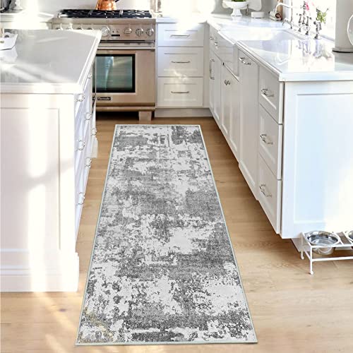 JURLEA Tappeto per corridoio Tappeto antiscivolo per corridoi cucina e soggiorno Non perde è lavabile e leggero (60 x 180 cm, Crema/Grigio)