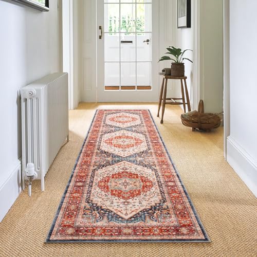 Carvapet Tappeto Corridore Antiscivolo 60x240cm Lungo Tappeti Runner Passatoia Arancione Medaglione Vintage Tappeti di Zona Lavabile Morbido Microfibra Tappeto Cucina