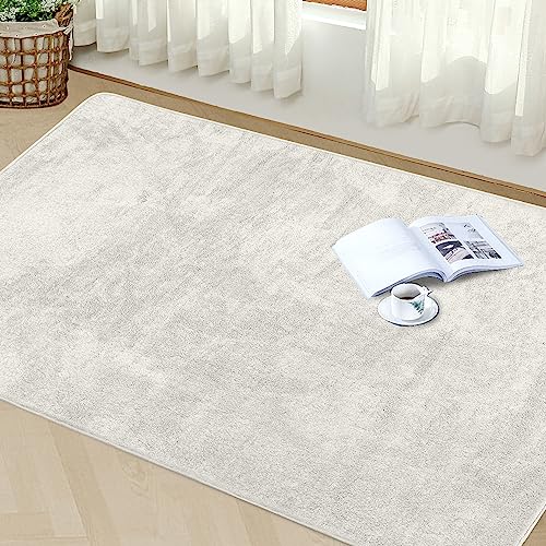 Granbest Tappeto a pelo di pecora di alta qualità, per soggiorno, cucina, antiscivolo, lavabile, ultra morbido, per pavimento, camera da letto, 120 x 160 cm, bianco crema